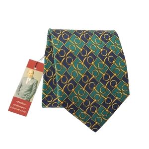 PAOLO By Paolo Gucci Silk Tie Classic Horsebit Design Gold Green Blue Italy NEW